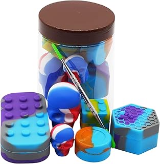 3ml 7ml 15ml 26ml Silicone Wax Containers Multi-compartment Concentrate Hexagon Skull Jars with Carving Tool (Set of 7)