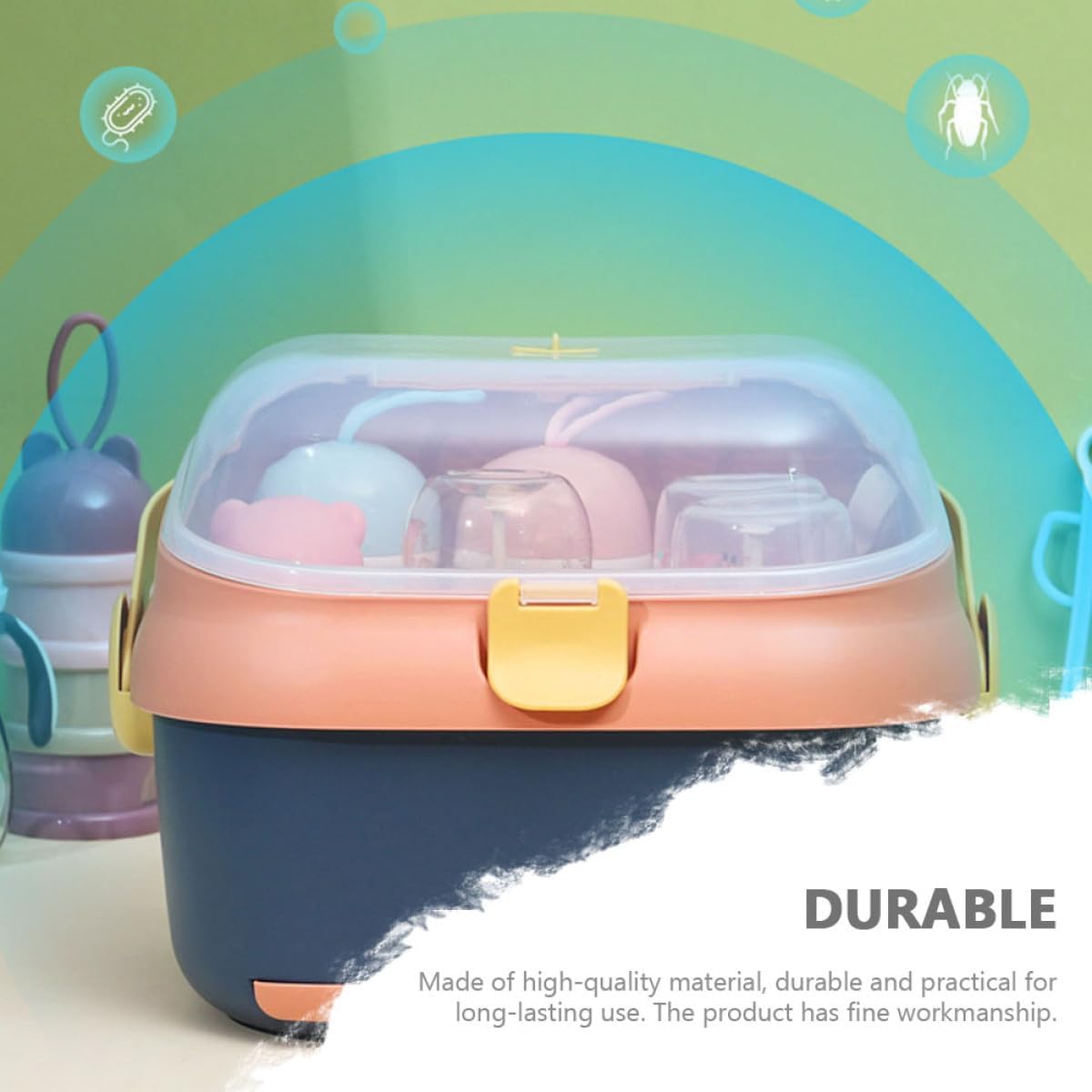 Bottle Drying Rack Organizer with Cover Large Capacity Dustproof Milk Bottle Storage Box for Feeding Accessories and Tableware Draining at Home