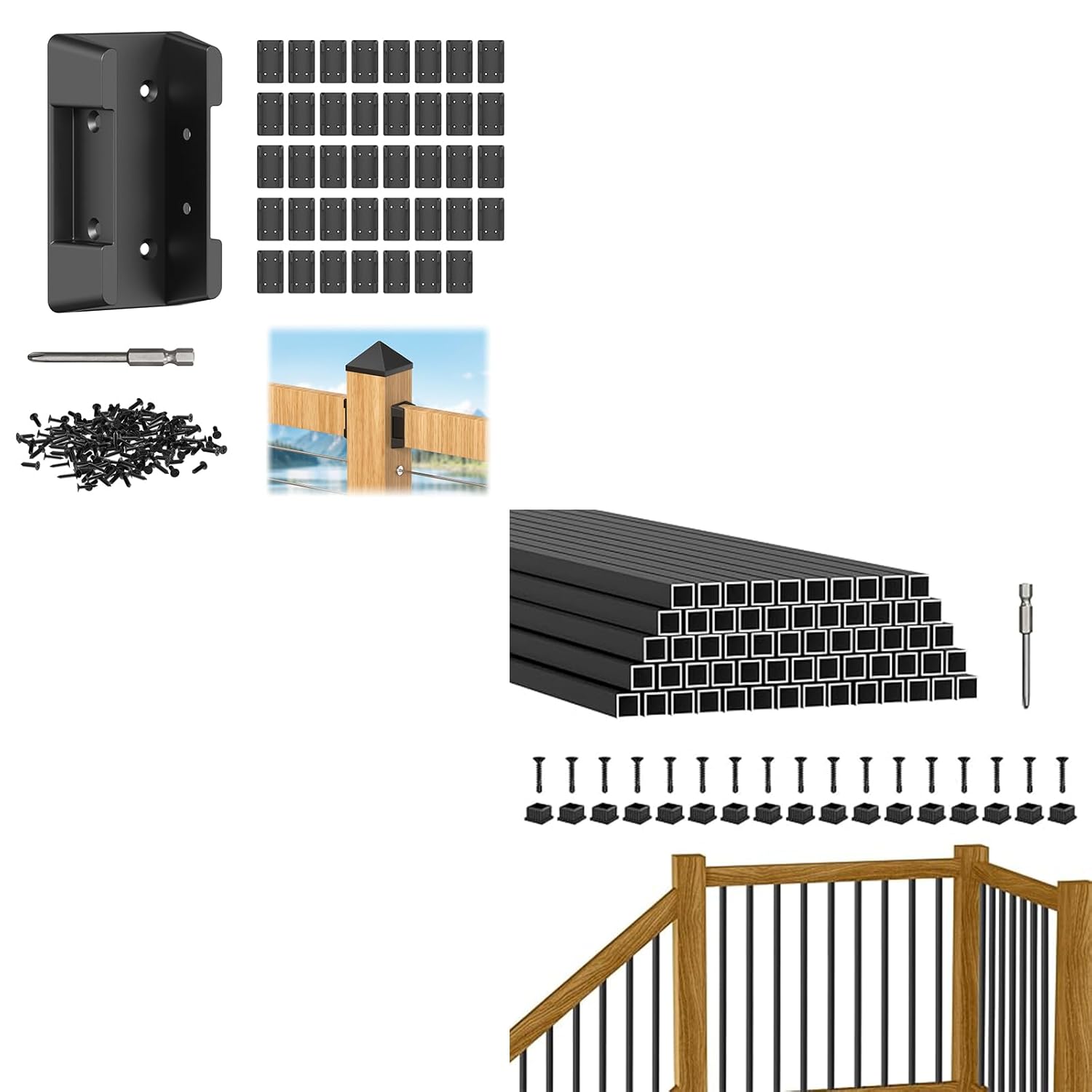 BLIKA 60 Pack 32" Square Aluminum Deck Balusters and 40Pcs Deck Railing Brackets Connectors