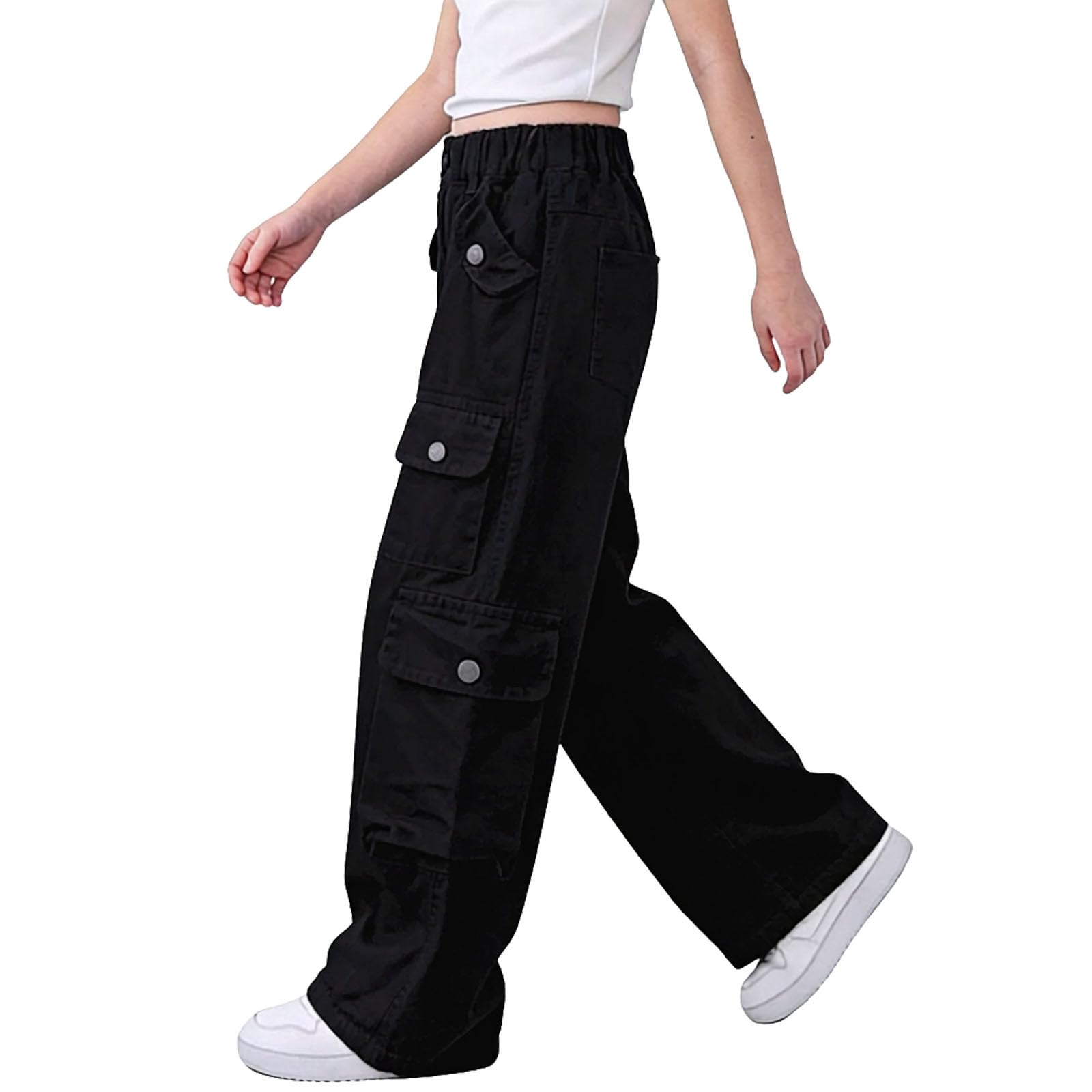 Pantalones Vaqueros para Niñas y Niños Holgados Vaqueros de Pierna Ancha Casuales Cintura Elástica Pantalon de Trabajo de Mezclilla Moda Hip Hop Streetwear Versátil Cargo Jeans Ropa Niño Niña