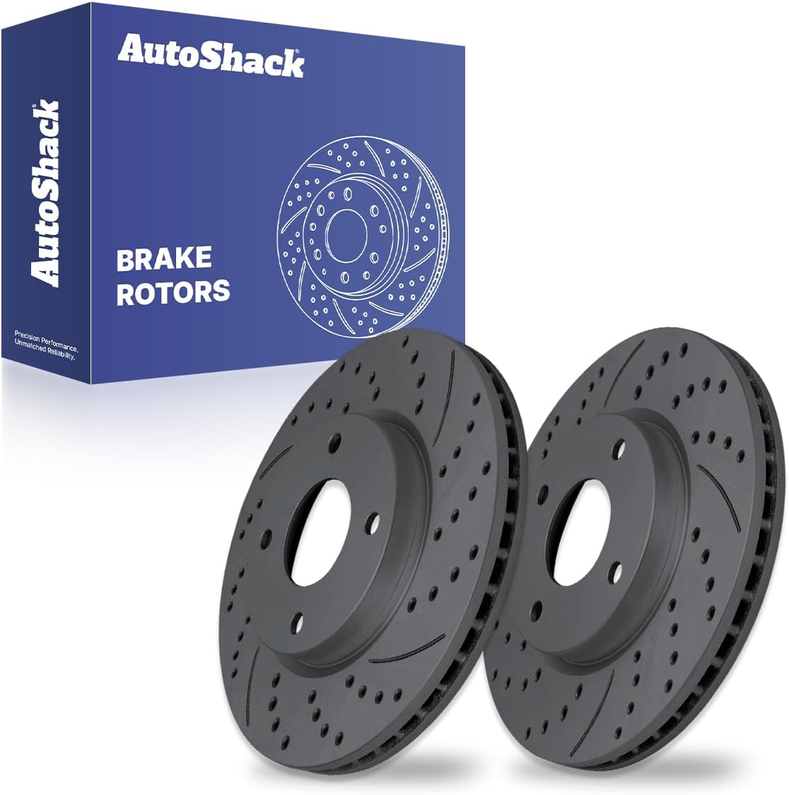 AutoShack Front Vented Drilled & Slotted Coated Brake Rotors Black Matte Finish 2-PC Set Replacement for 2007-2012 Nissan Sentra 2007-2012 Nissan Versa BlackShield 11.02" (279.8 mm)