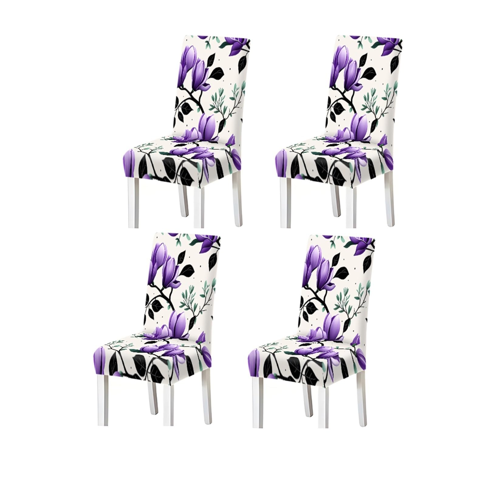 BOSUYBN Purple Magnolia Floral Botanical Pattern Print Dining Chair Covers Set Of 2/4/6, Stretch Slipcovers For Kitchen Dining Room Furniture Protectors for Home Dining Room(4PCSChair cover)