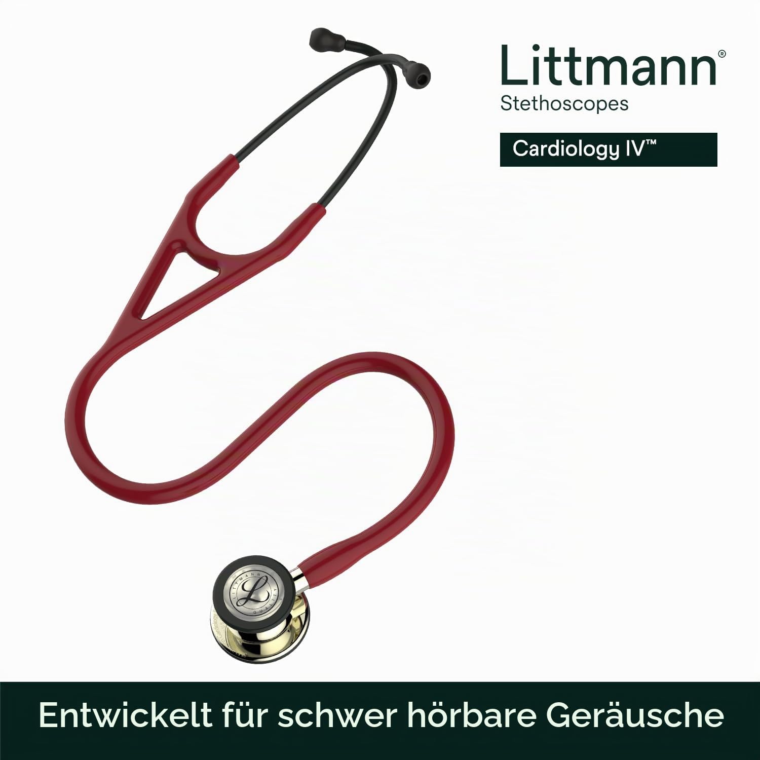 Littmann Cardiology IV Stethoskop, 6176, Schlauch Burgunderrot | Champagnerfarbenes Edelstahl-Bruststück und champagnerfarbener Anschluss. Für Ärzte und Medizinstudenten
