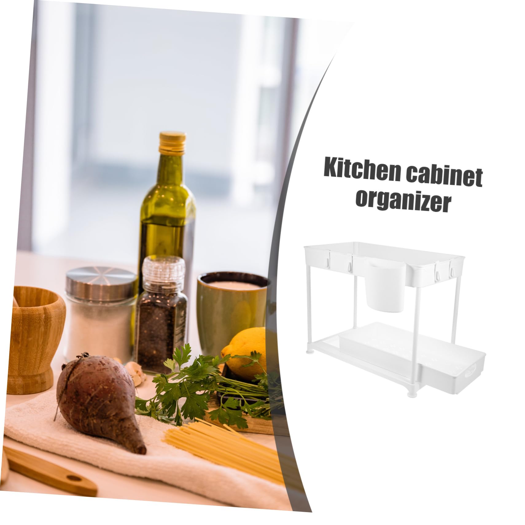 Mensola Organizzatore Sottolavello Estraibile Bianco Abs a Due Livelli | Design a Guardrail, Grande Capienza, Bagno e Cucina, Anti-caduta per Stoviglie