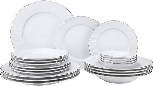 Miniatura 3 de Euro Porcelain Juego de vajilla de lujo de 20 piezas con adorno plateado platino, servicio de vajilla de comedor HQ para 4 personas (Bernadette wht.)
