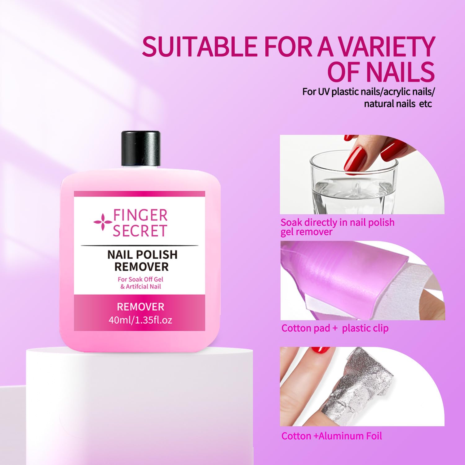 Acetone Nail Gel Polish Remover 40ml Easily Remove Gel Polish Remover Soak off for Nails Glue Artificial Nails,Glitter Polish,Hard Builder gel,dip powder,poly gel,acrylic powder Remove