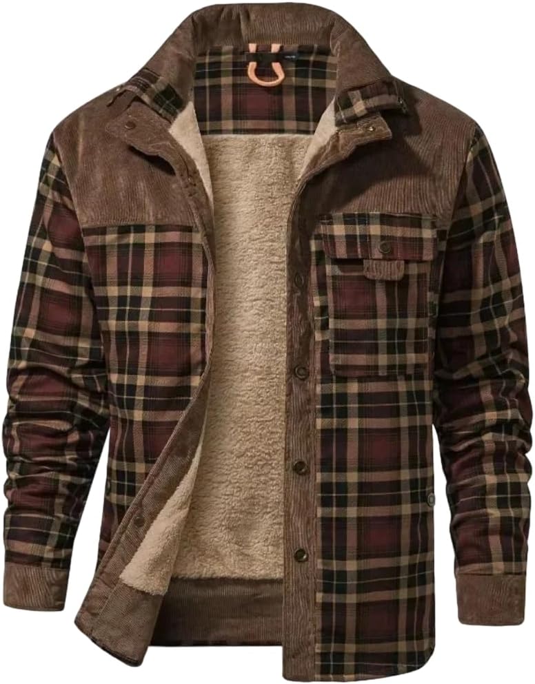 Men's cotton jacket with autumn and winter checkered print for warmth, leisure, business, and office. Collar jacket
