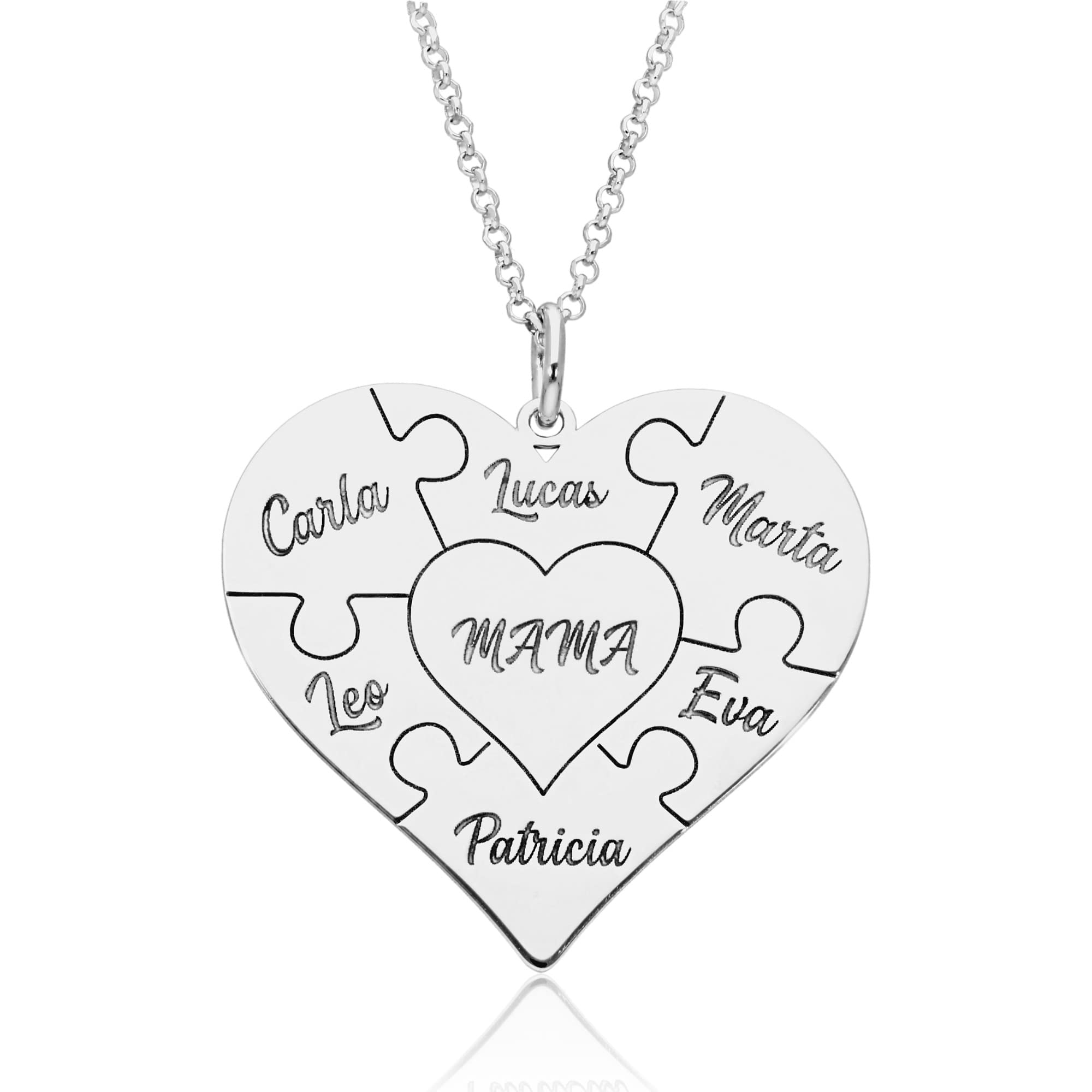 Colgante Corazón Puzzle Personalizado - Plata de Ley 925/1000 para Mujer o Niña con Cadena en 45cm + Alargador – Collar Corazón Puzzle, perfecto para cualquier ocasión