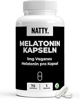NATTY Veganes Melatonin - 0,5mg pro halbe Kapsel - 75 Kapseln Schlafhormon Pur - Einschlafhilfe Kapseln für schnelleres Einschlafen & Jetlag Linderung - ohne Zusätze Alternative zu Spray & Tee