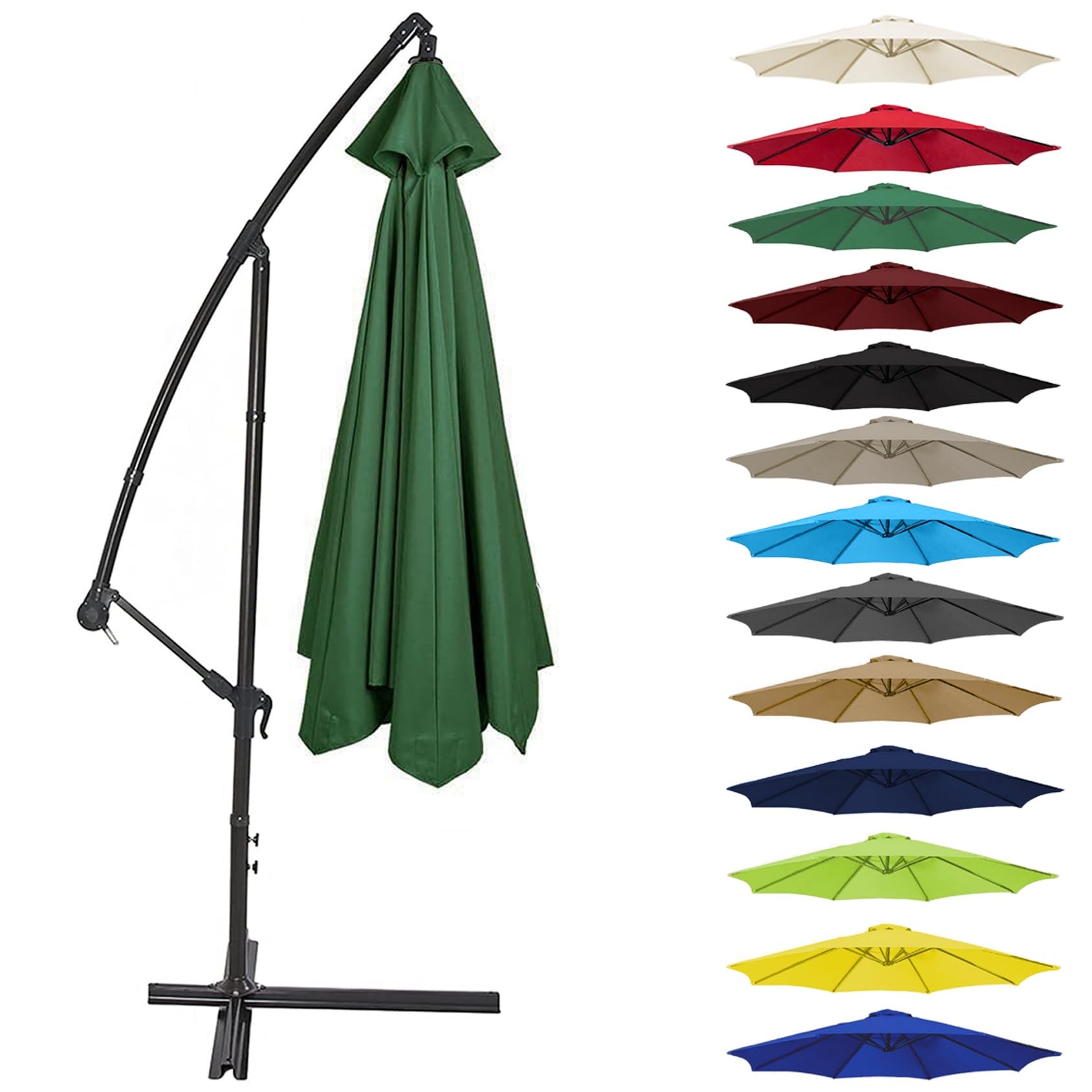 Canopy Cover 200CM 2.7M 300CM (6 Arms/8 Arms) Umbrella Replacement Cloth Cantilever Parasol Top Fabric Cover UV Protective(Color:Green,Size:6 ribs-2.7m(8.8ft))