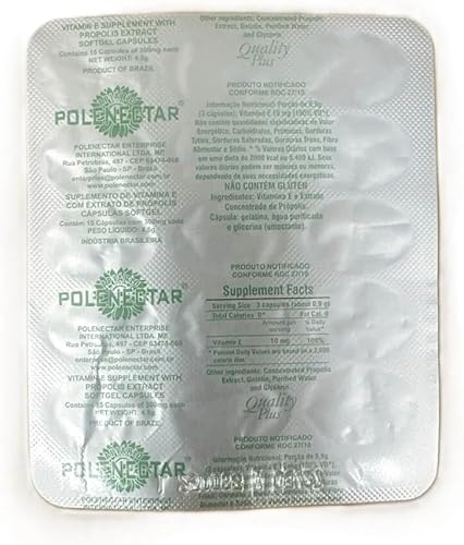 Miniatura 4 de 4 cajas de propóleo de abeja verde de Brasil Polenectar de 300 miligramos (60 cápsulas blandas)