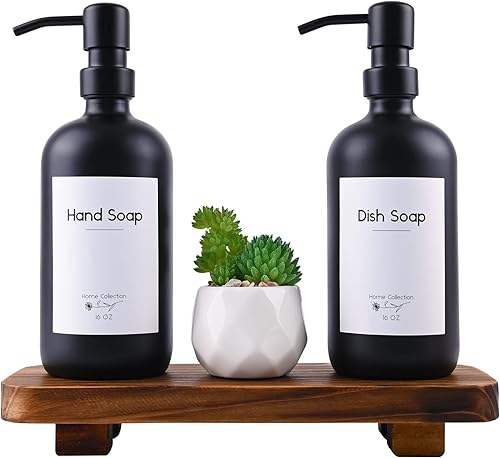 Halomoon Dispensador de jabón de vidrio con elevador, dispensador de jabón para platos de manos de 16.9 onzas con bomba para decoración de casa de