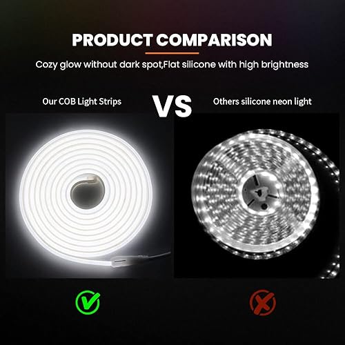 Miniatura 7 de Wisada Tira de luz LED COB de neón de 6.6 ft, 288 LEDsm FCOB LED impermeable, cuerda de silicona, 110 V, alta densidad, flexible, superbrillante,