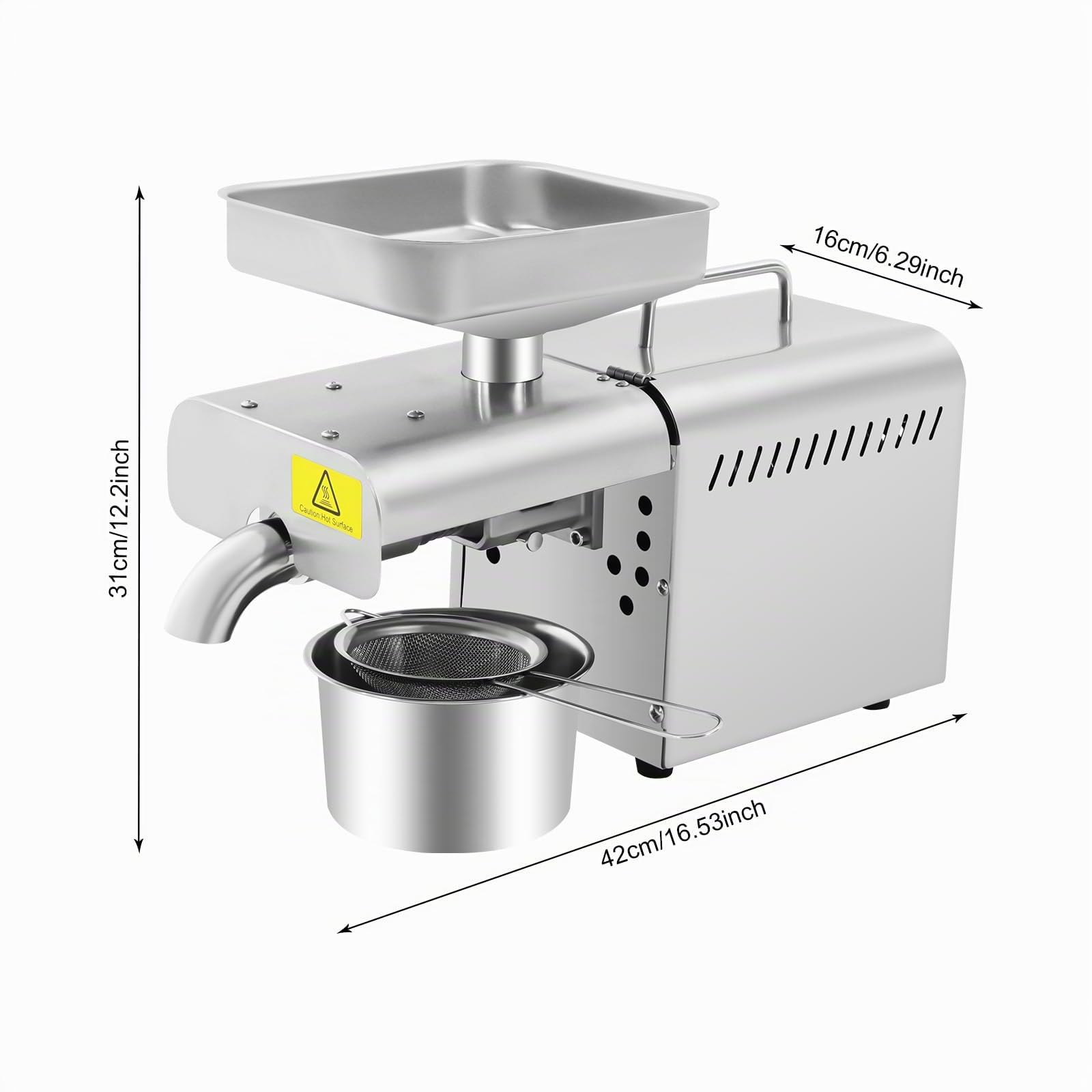 Prensa de aceite eléctrico para aceite frío y caliente, máquina de prensado de aceite para nueces, cacahuetes, sésamo, 3-6 kg/hora, 50-250 °C, 610 W