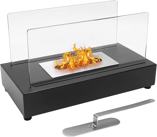 Brasero de table à l'éthanol, intérieur ou extérieur, portable, sans aération, rectangulaire, noir