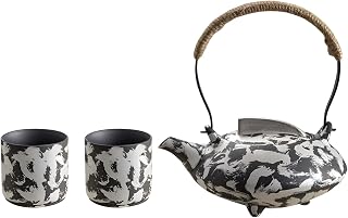 Ink-Silver Art Ceramic Tea/Coffee Set – 1 Pot + 2 Cups, Aesthetic Centerpiece for Living Rooms & Art Spaces, Luxury Home Décor Essentials