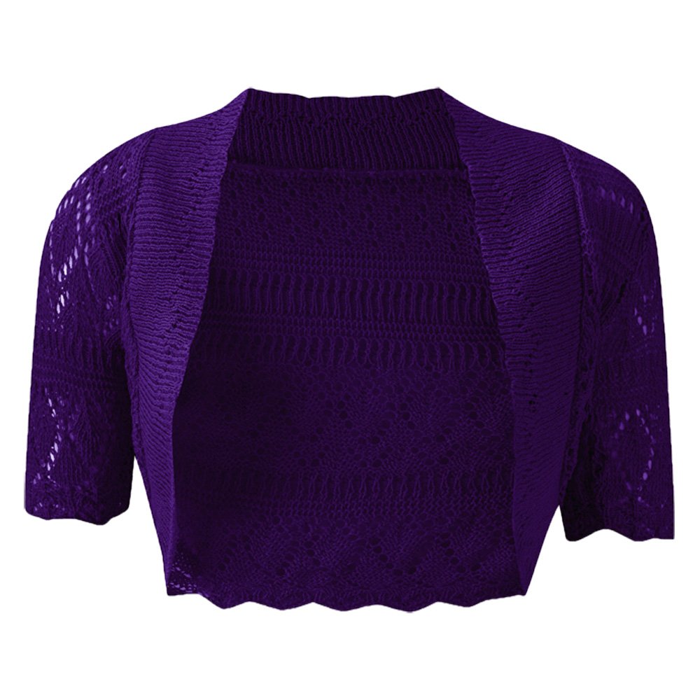 Doll-UpNew Womens Knitted Ladies Bolero Short Sleeve Cardigan Crochet Shrug (Medium(UK12-14)(US8-10)(EU40-42)