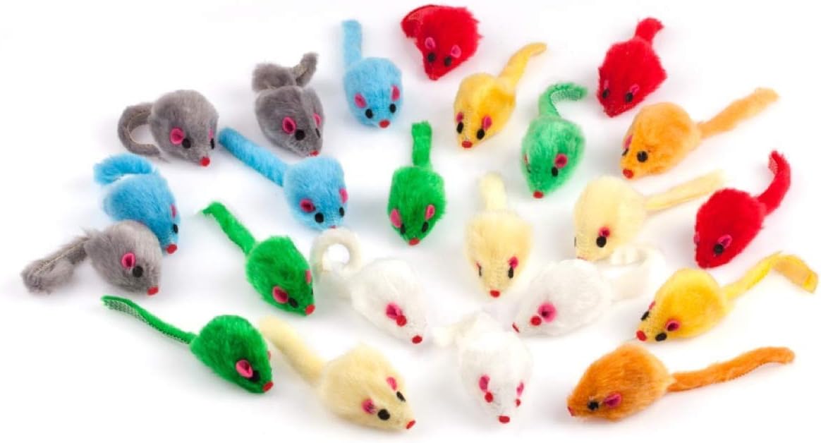 Chiwava 60PCS 4.1'' Furry Cat Toy Mice Rattle Small Mouse Kitten Interactive Play Assorted Color : Pet Supplies