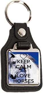 Keep Calm and Love Horses - Square Medallion Keyring