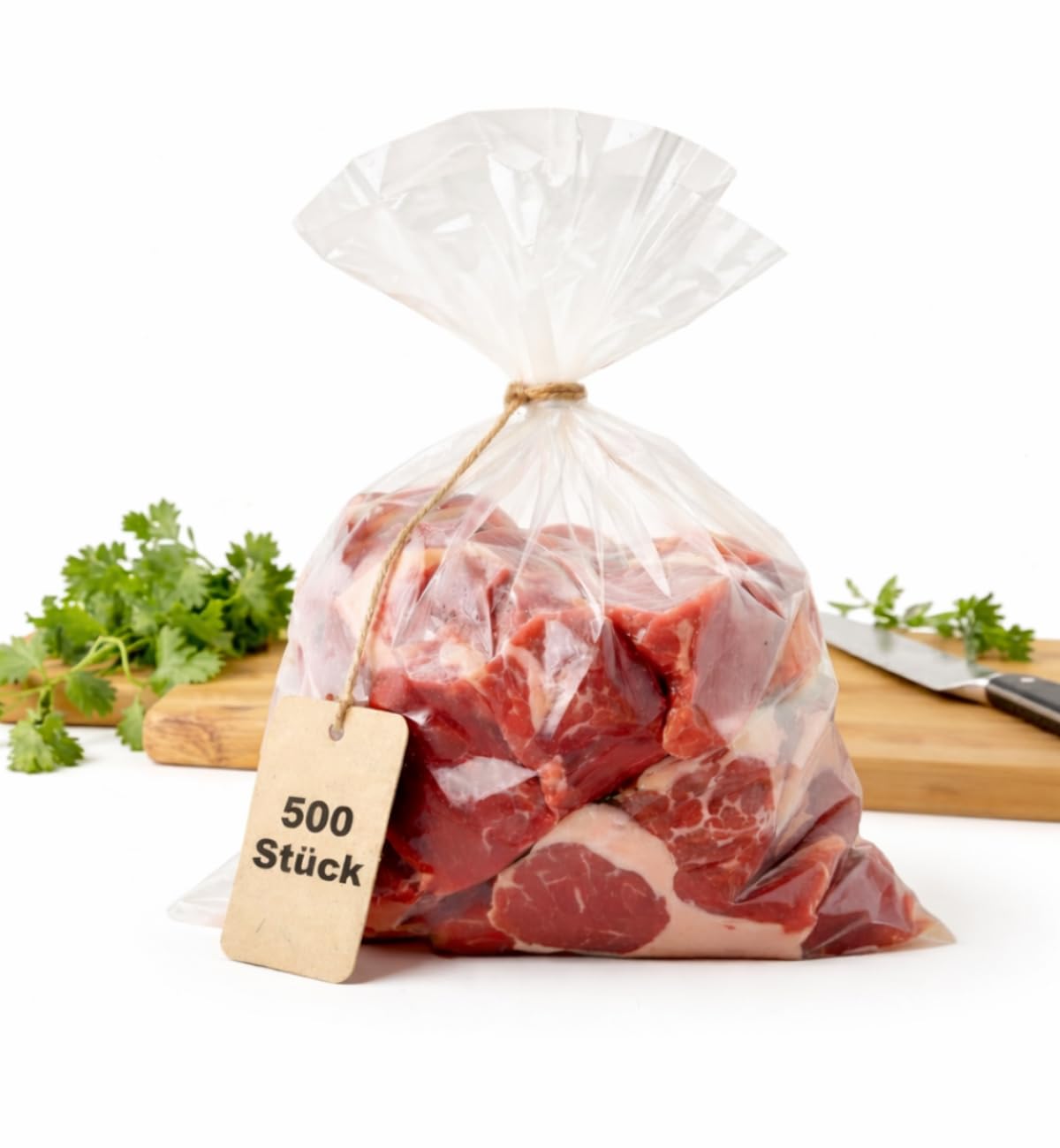Fleischbeutel HDPE 60x40 cm – 500 Stück, Fleischsäcke/Fleischsack, Flachbeutel & Metzgersack, transparent, lebensmittelecht nach EU 10/2011 (21my - 25L)