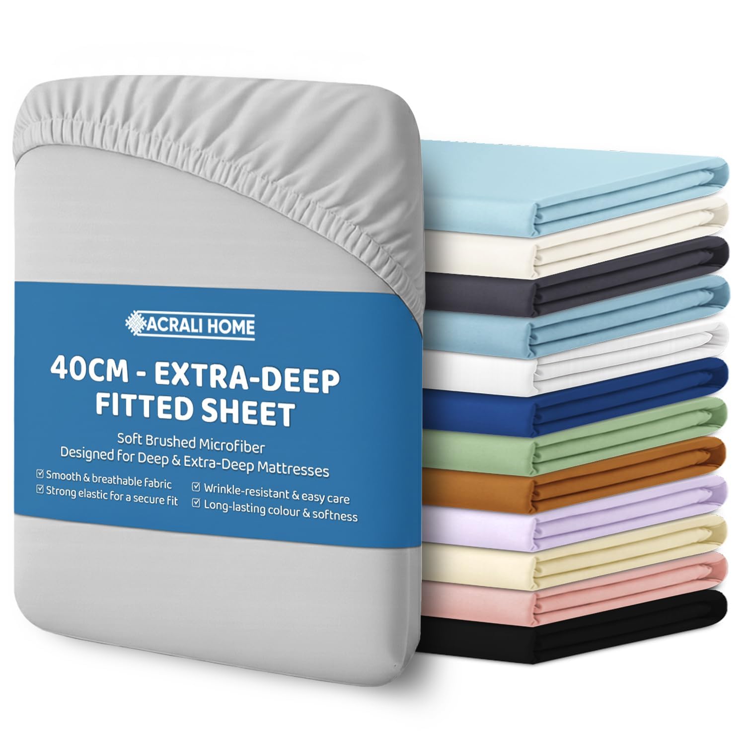 Acrali Home Silver Single Fitted Sheet - Bottom Sheet For Single Bed With 40Cm Extra Deep Fit Pocket- Hotel Quality Soft Microfiber Bedsheet - Breathable Shrinkage And Fade Resistant