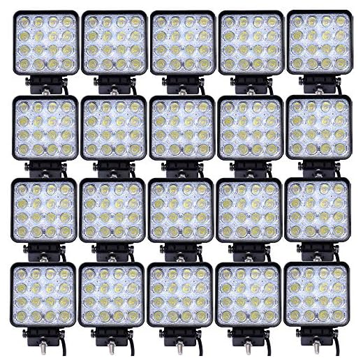 greenmigo 48 W 16 LED-lampor – Bin Offroad-lampa punkt LED arbetsplats ljusreflektor arbetslampa SUV, UTV, ATV, LED ytterligare för SUV fyr Immege spotlight 12 V 24 V Modern 20 PCs 48w Square