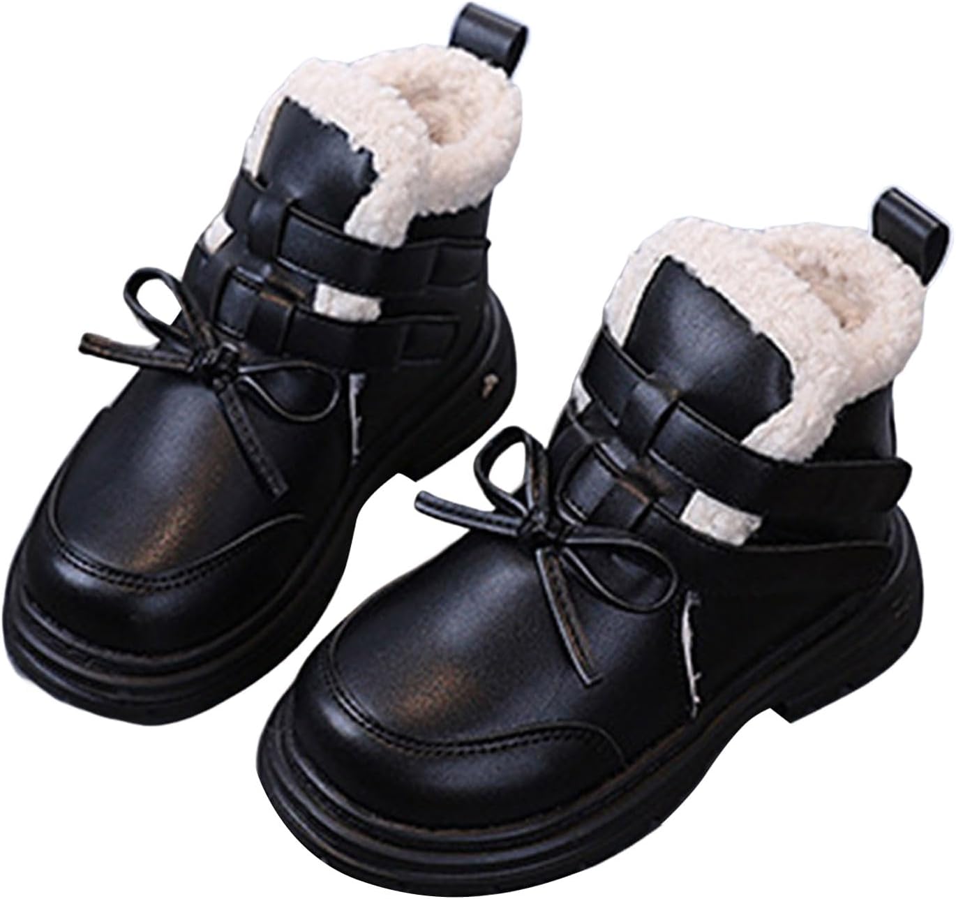 Toddler Winter Boots Plush Thick Warm Ankle Boots Aesthetic Bow Rubber Sole Water Proof Booties Comfortable Plush Cotton Warm Lightweight Winter Shoes - Image 2