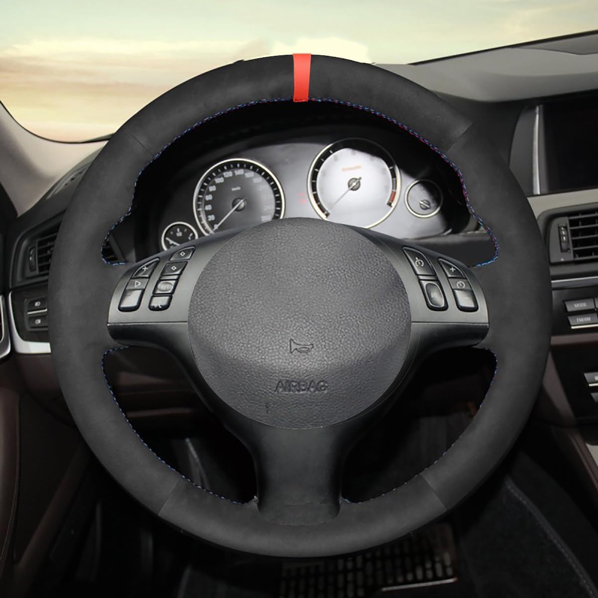 Loncky Black Suede Auto Custom Steering Wheel Covers for BMW E46 E39 330i 330Ci 525i 530i 540i M3 2001 2012 2003