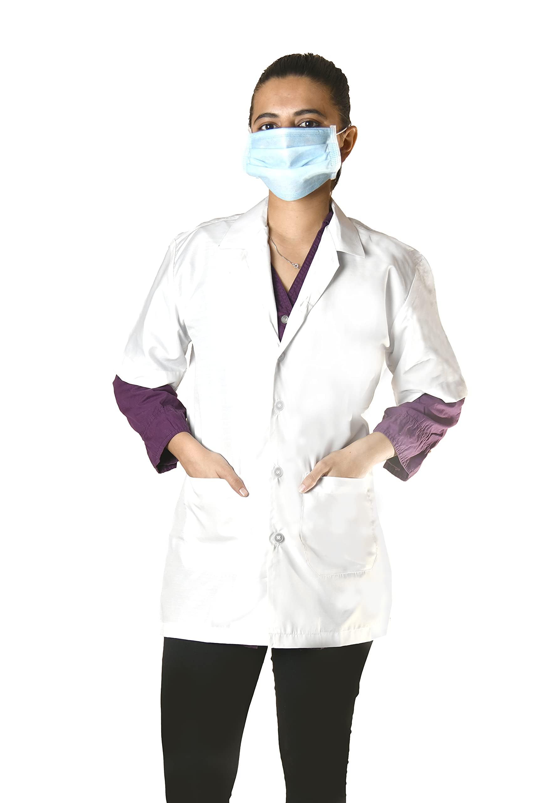 SUBA Pure Polyester Blend Half Sleeves Professional Unisex White Lab Coat (3XL,42) | Casual Style Apron For Chemistry Lab & Medical Students | Doctor/Nurse Lab Coats For Men & Women