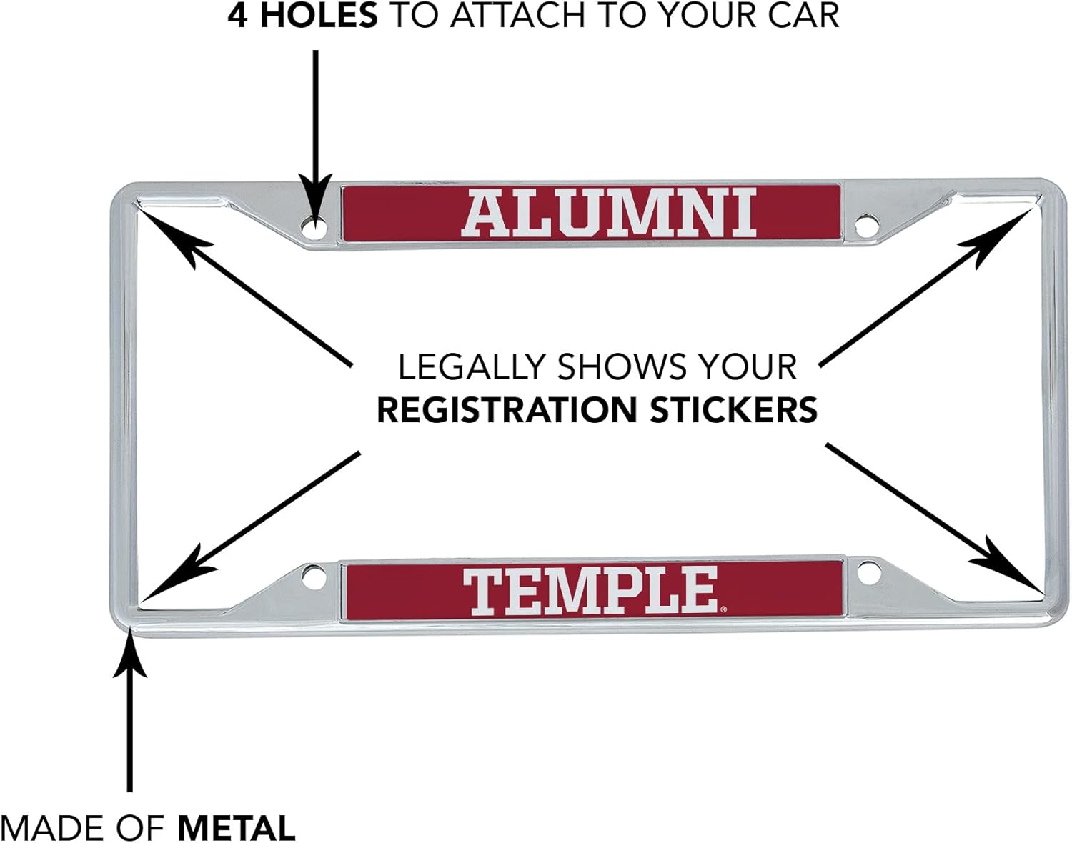 Desert Cactus Temple University Car Accessories Metal License Plate Frame for Front or Rear of Car (Alumni 2 Pack)