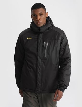 GEMYSE Men's Mountain Waterproof Ski Snow Jacket Winter Windproof Rain Jacket+Ski Bibs(Grey Black+Black,Large)