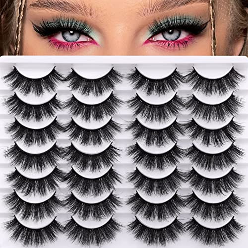 Newcally Lashes False Eyelashes Dramatic 20Mm Faux Mink Lashes Pack 14 Pairs Wispy Long Thick Fluffy Strip Eye Lashes Multipack #TOP6