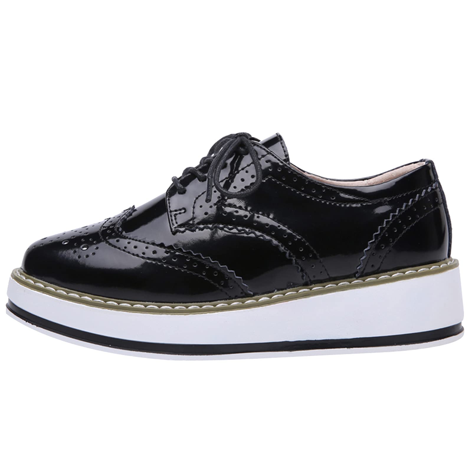 ANUFER Mujer con Cordones Brogues Zapatos Deportivos Casual Plataforma Creepers