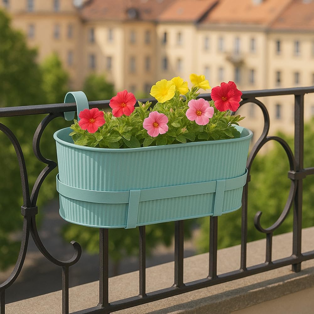 Baoqifong Vaso per piante da ringhiera, per piante all'aperto, 3 fioriere in metallo per balcone con ganci rimovibili, per fiori da giardino