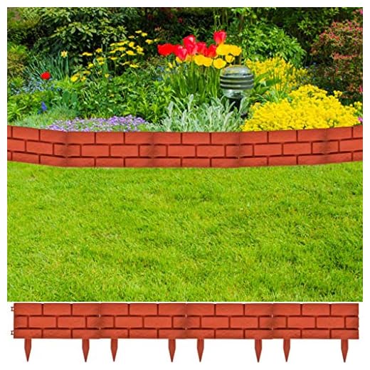 Tidyard 11 Piece Lawn Edgings with Brick Garden Landscape Divider Border Outdoor Flower Grass Plant Bed Fence Edging Decor Red for Yard, Lawn, Landscaping, Patio 16.4 FT