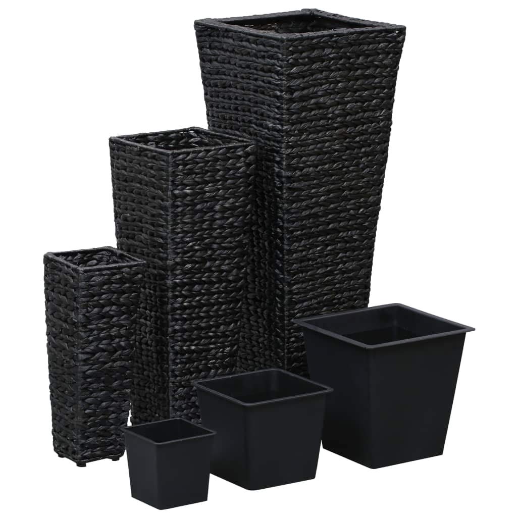 Letti Rialzati 3 pz in Giacinto Intrecciato Nero, Set di fioriere resistenti con vasi rimovibili per interno, balcone, terrazzo e giardino, pratiche e robuste