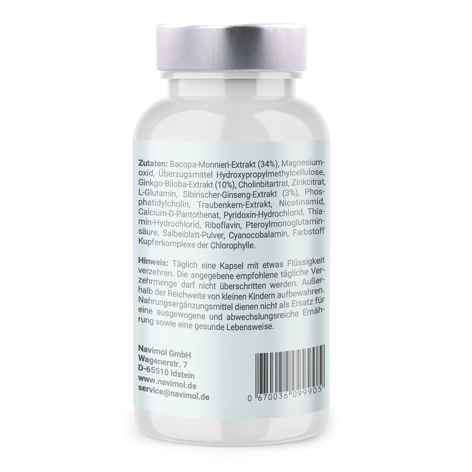 90 Kapseln Brahmi (Bacopa Monnieri Extrakt), Ginkgo Biloba, OPC Traubenkernextrakt & Sibirischer Ginseng | Natürliche Mikronährstoffe