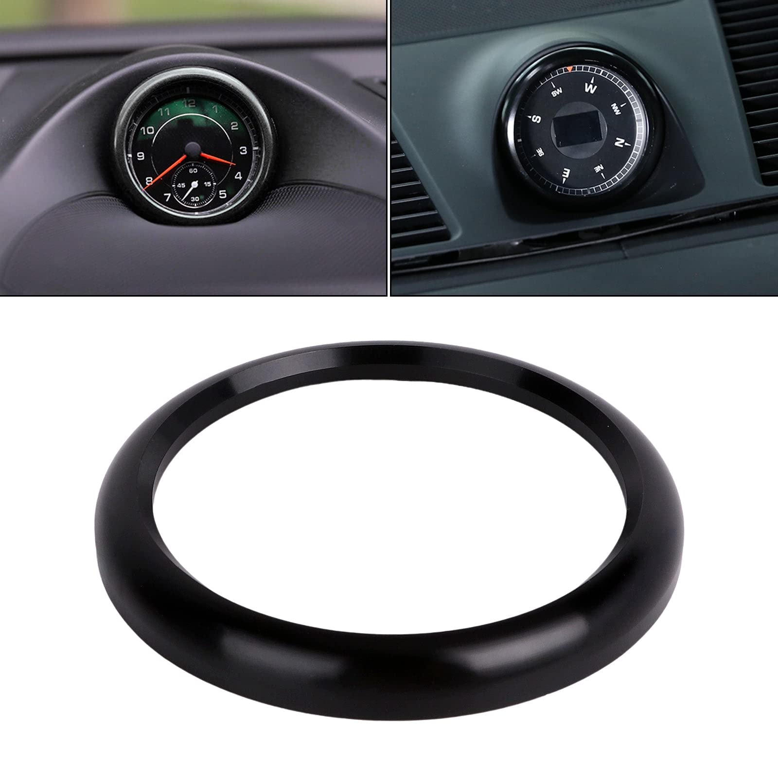 Xotic Tech Aluminum Interior Dashboard Center Clock Surrounding Decoration Ring Trim Cover Compatible with Porsche 911, Cayenne, Boxster, Macan, Panamera Vehicles with Sport Chrono Package, Black