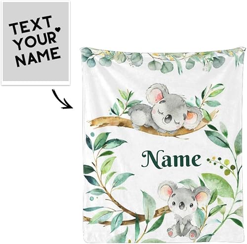 Miniatura 2 de Manta personalizada con nombre y texto, divertida manta de forro polar suave de koala para regalos (50 x 60 pulgadas)