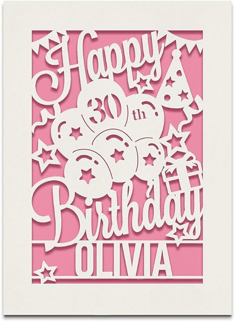 EDSG Personalised Happy Birthday Card | Laser Paper Cut Greeting Card | Custom Any Name Any Age Birthday Card | Lovely Gift for Kids and Adults with Envelope 6th 12th 18th 21st (Pink)