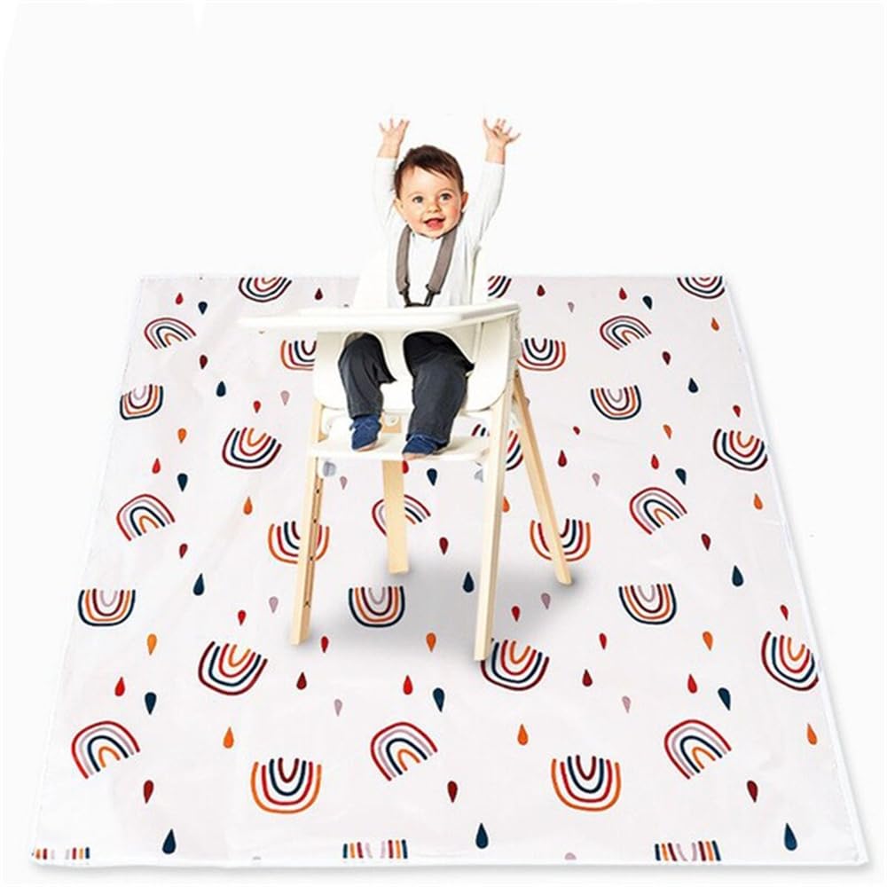 Treer Splash Mat for Under Highchair, 43" Baby Splat Mat Waterproof Anti Slip High Chair Spill Mat, Creative Easy Clean Washable Weaning Mess Play Mat Tablecloth Picnic Mat (Bohemian Rainbow)