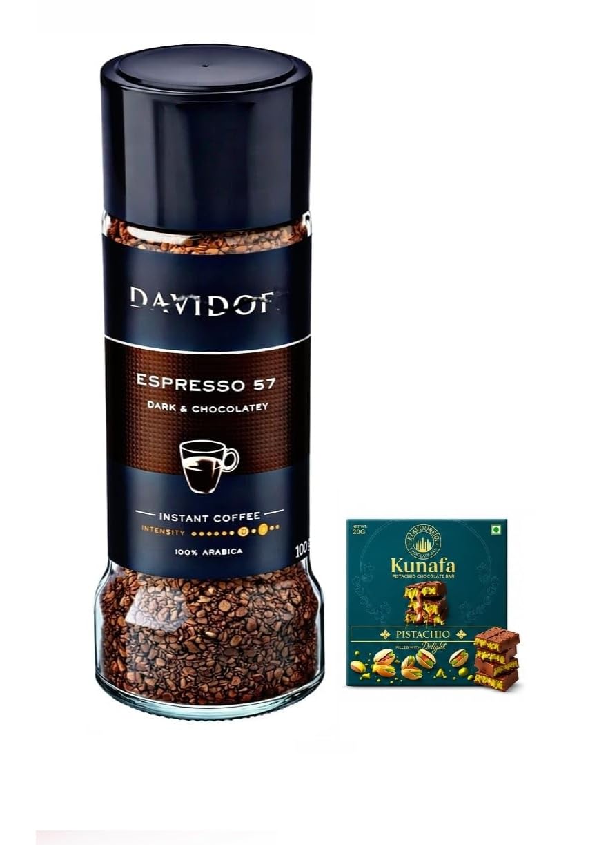 Davidof Espresso 57 Instant Coffee, Dark & Chocolatey, 100% Arabica, 100g with Free Flavourito Kunafa Pistachio Chocolate Bar, 20g By Decadent Foods-image-6