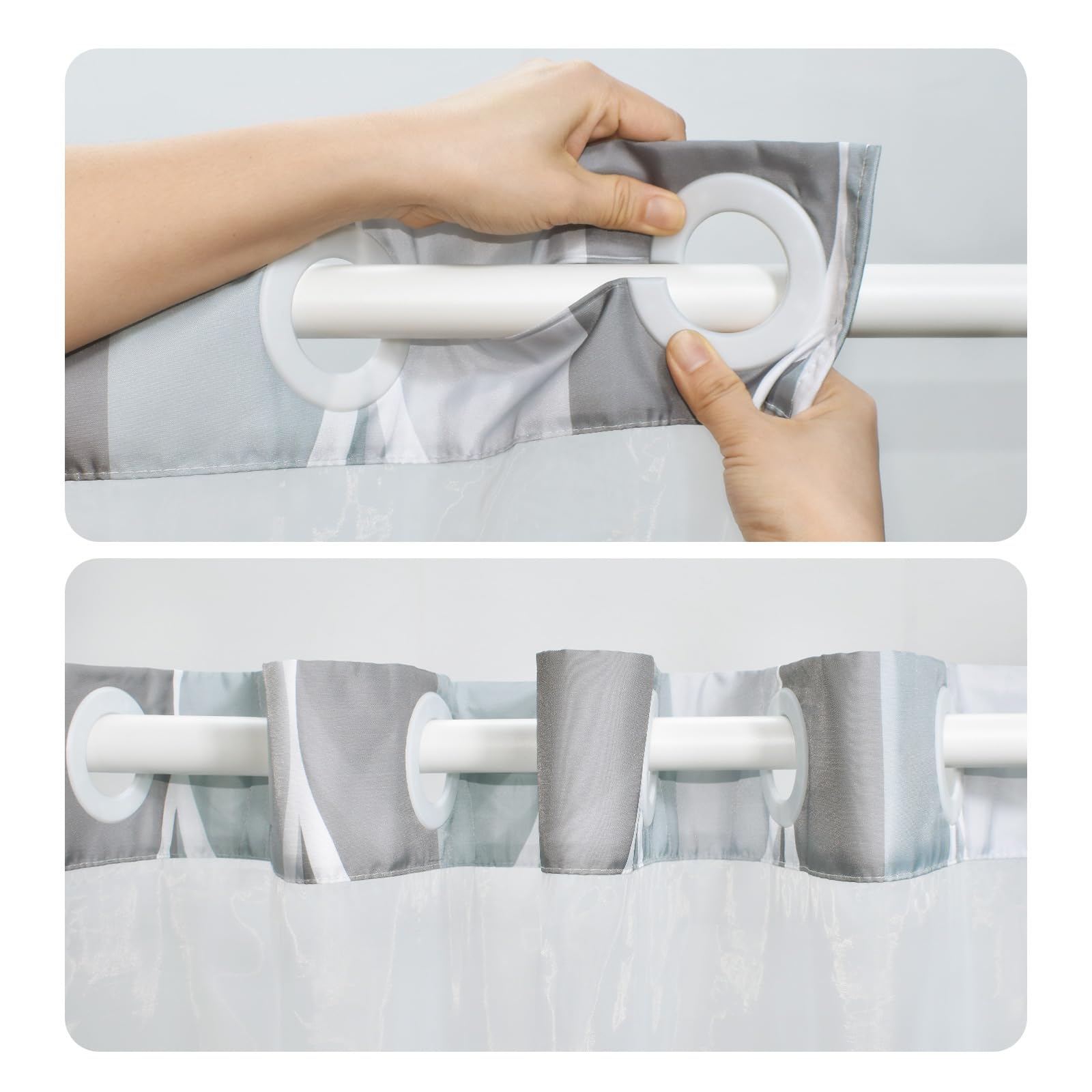 Yiatn Petit Rideau de Douche Gris sans Crochet avec Doublure en Tissu à Clipser – Style hôtel avec fenêtre supérieure en Maille Transparente, Design géométrique Moderne en Forme de Goutte d'eau,