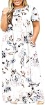 WNEEDU Womens Plus Size Maxi Dresses Summer Casual Long Dress Short Sleeve with Pockets 2026