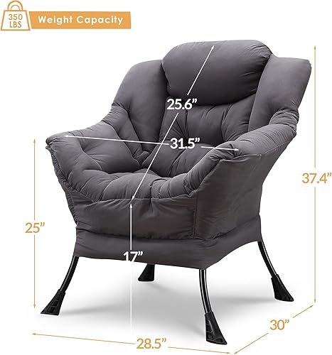 Miniatura 9 de W WARMHOL Lazy Chair - Silla tapizada para sofá individual con bolsillo lateral, sillón reclinable de tela de terciopelo moderno, silla de descanso