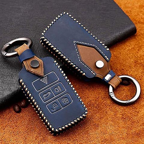 ontto for Land Rover Car Key Cover Leather Key Fob Cover Holder Protector for Land Rover Range Rover Sport Evoque Velar Discovery 5 2018 2019 2020 5-Button Remote Car Key Case Keyring 1 PC Blue Cover