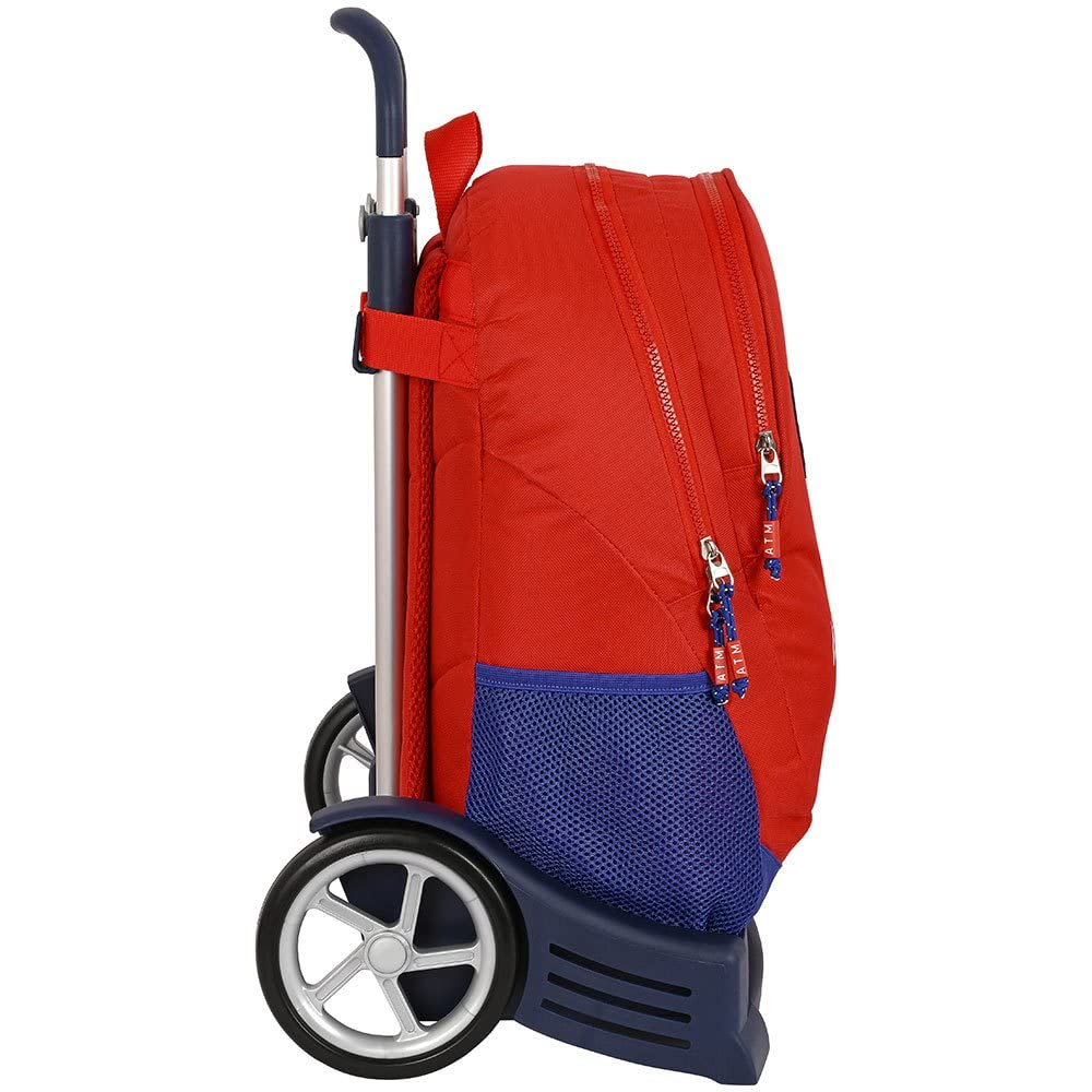 Safta, Mochila Espalda Ergonómica con Carro Evolution de Atlético de Madrid, 320x160x440 mm Unisex niños, Roja y azul marino, Estándar
