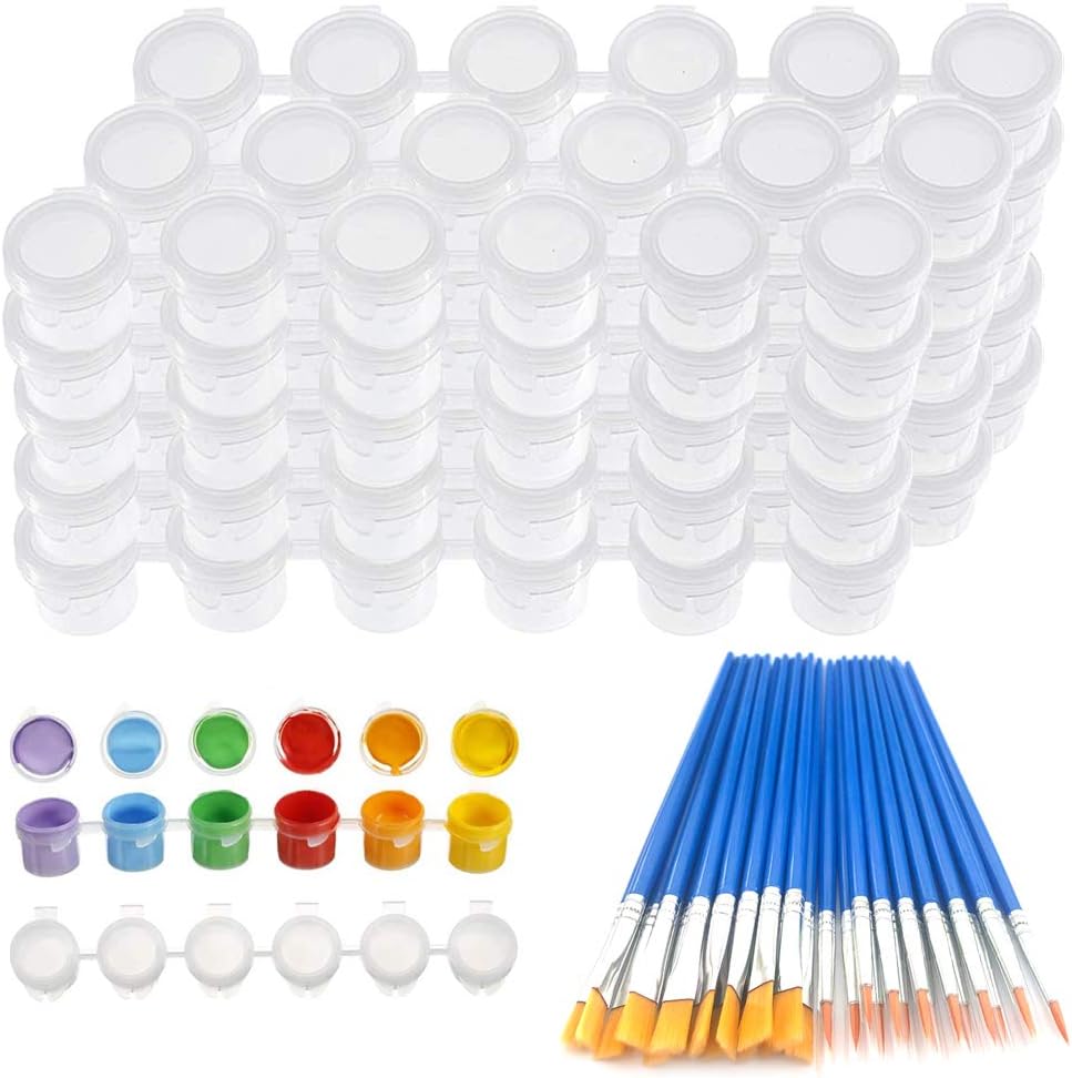 45pcs Paint Pots Strips with Paint Brushes Set, 15 Strips 90 Pots 3ml Mini Empty Paint Cups with 30pcs Small Paint Brushes,Arts Crafts Plastic Storage Containers for Organizing Painterly Paint