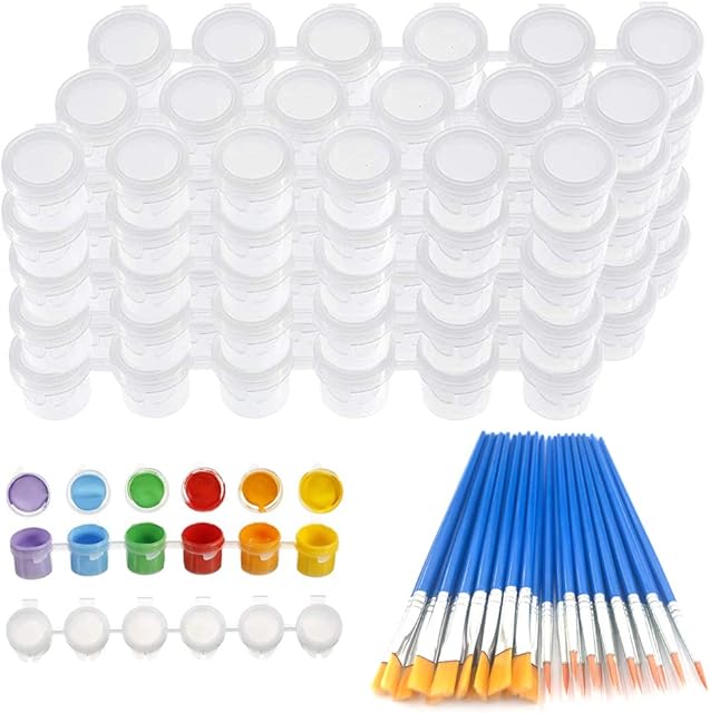 45pcs Paint Pots Strips with Paint Brushes Set, 15 Strips 90 Pots 3ml Mini Empty Paint Cups with 30pcs Small Paint Brushes,Arts Crafts Plastic Storage Container for Organizing Paint Paintings