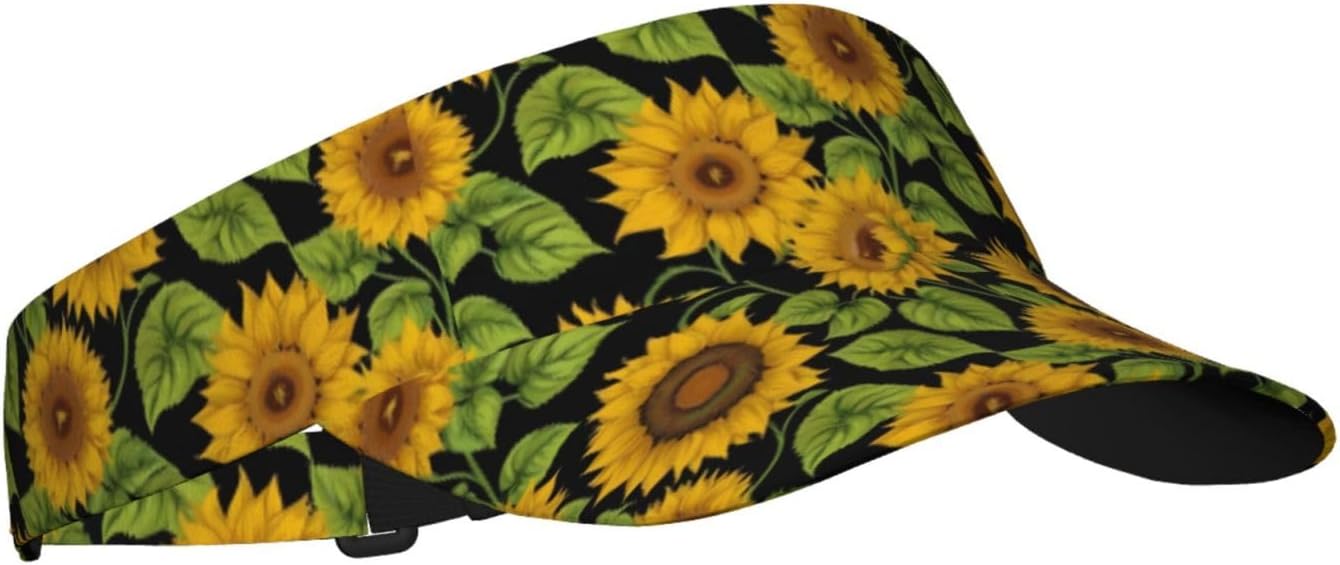Sunflower Pattern Print Sun Visor Hats for Women Men Adjustable Sports Golf Running Sun Caps Black
